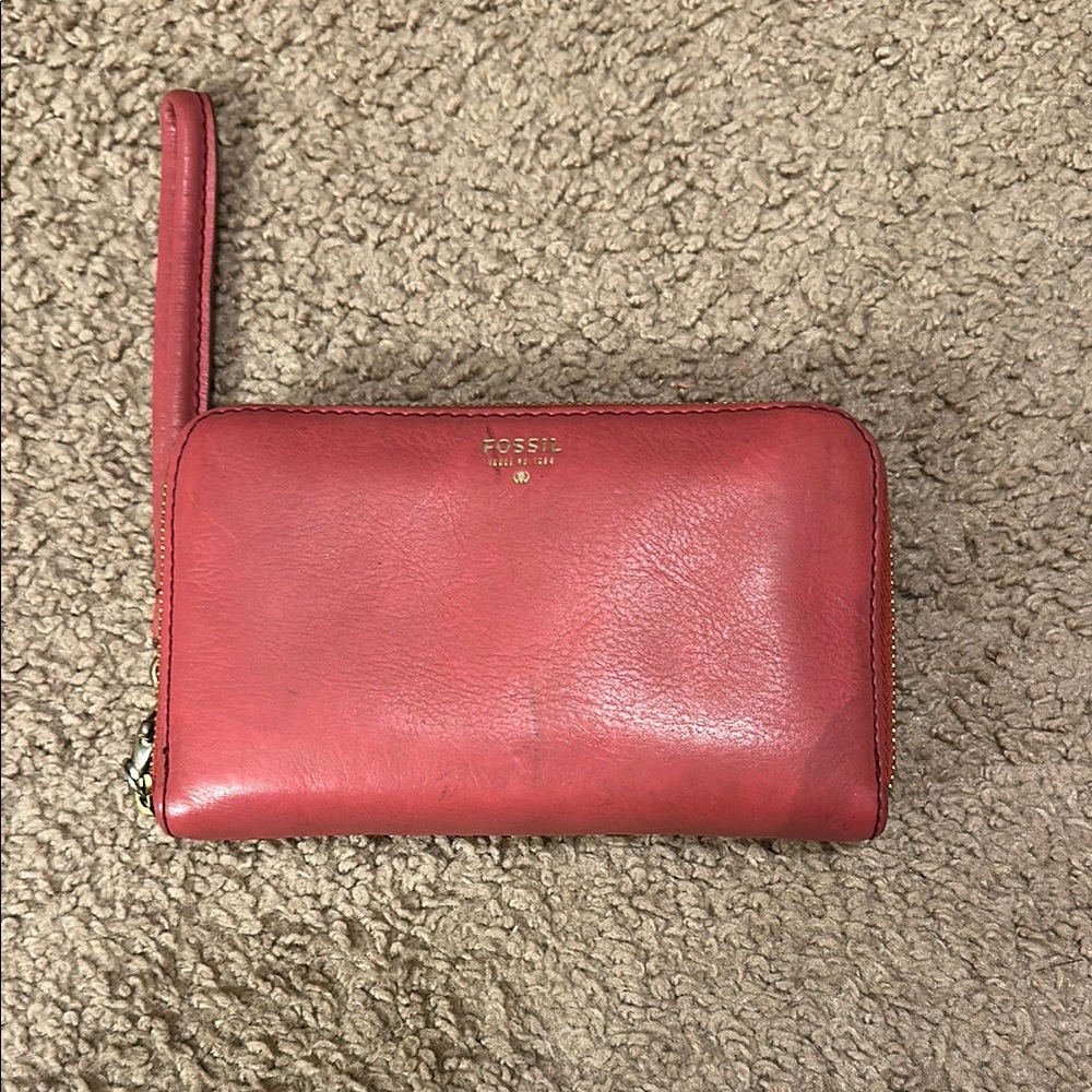 Fossil Pink Clutch Wristlet Leather